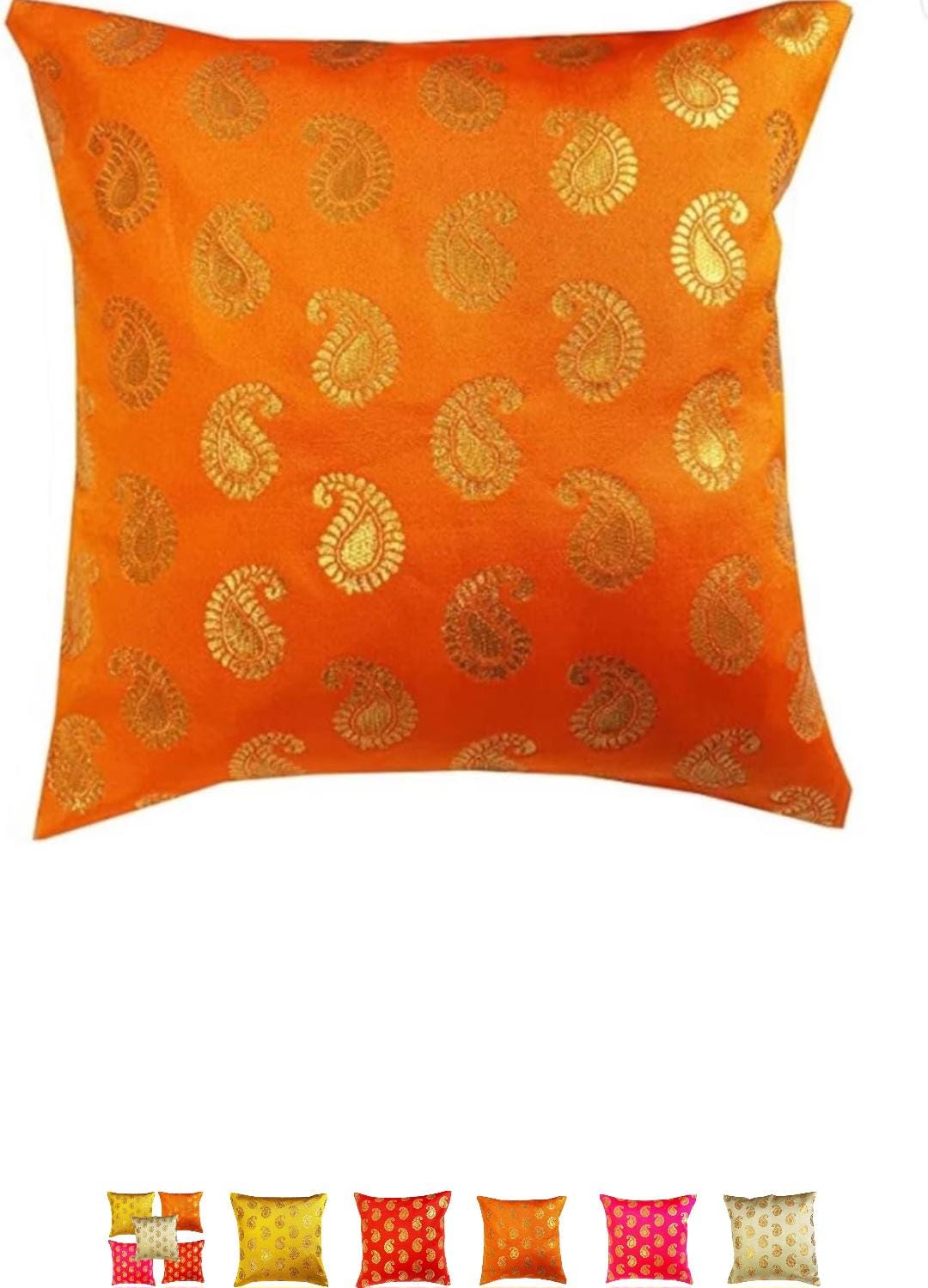 Handmade Silk Cushion Covers: Decorative Throw Pillow Set of 5 (18x18 Inches)