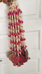 Pink Lotus Garland with Pearls Handmade Indian Wedding Hanging Mala - 24/30 inch