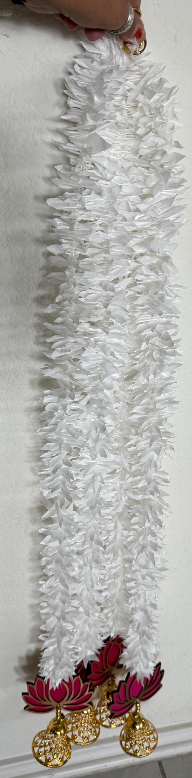 Pink Lotus Garland with Bells: Indian Wedding Diwali Decor.