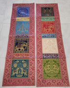 Elephant with peacock Print Silk Brocade Table Runner: Indian Decor (16X60 Inch)