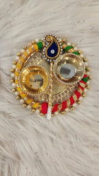 Handcrafted Multicolor Haldi Kumkum Plate: Pooja Favor with Stick