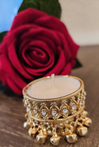 Gold Metal Tea Light Candle Holder with Ghungroo - Diwali Favor / pooja favor.