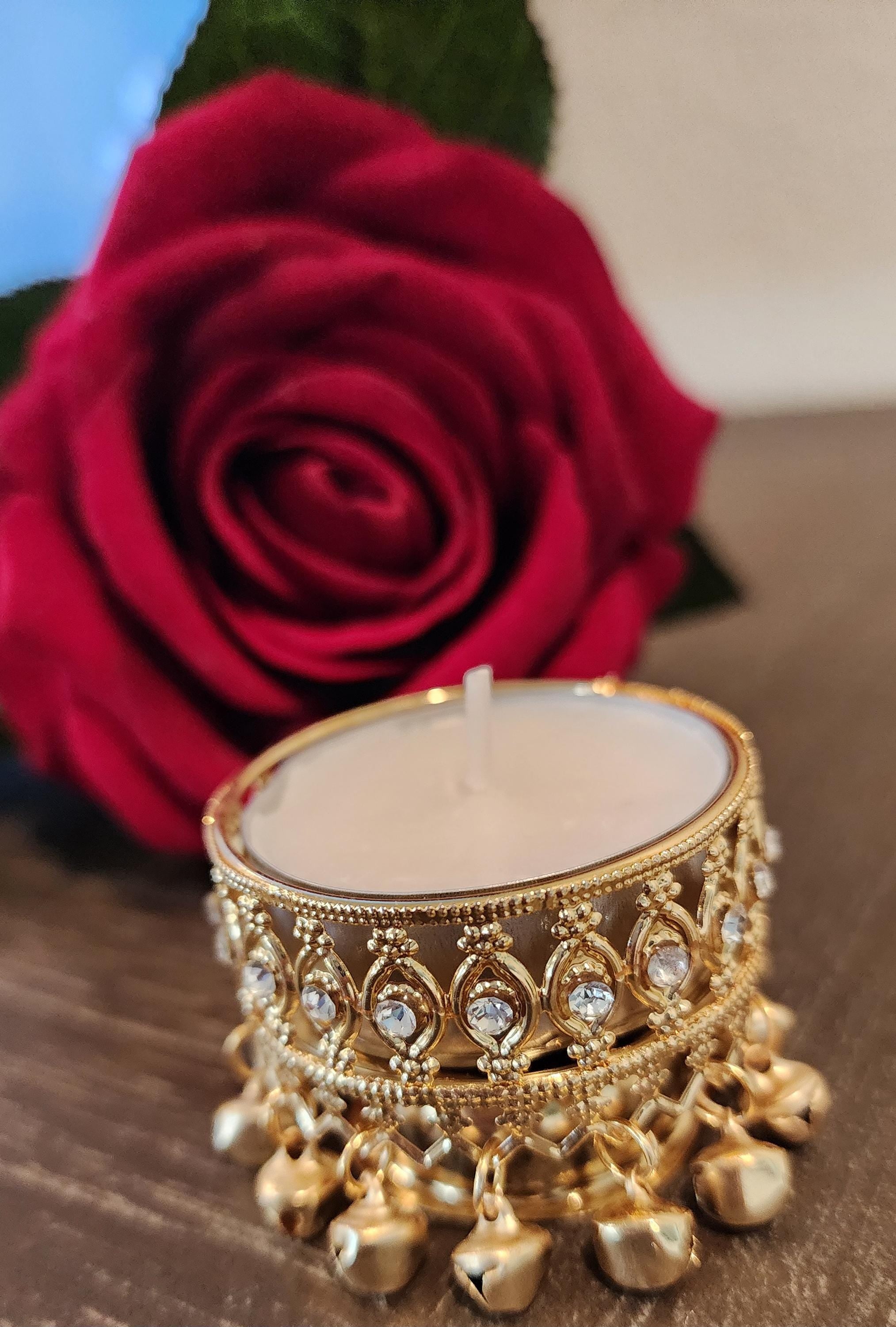 Gold Metal Tea Light Candle Holder with Ghungroo - Diwali Favor / pooja favor.