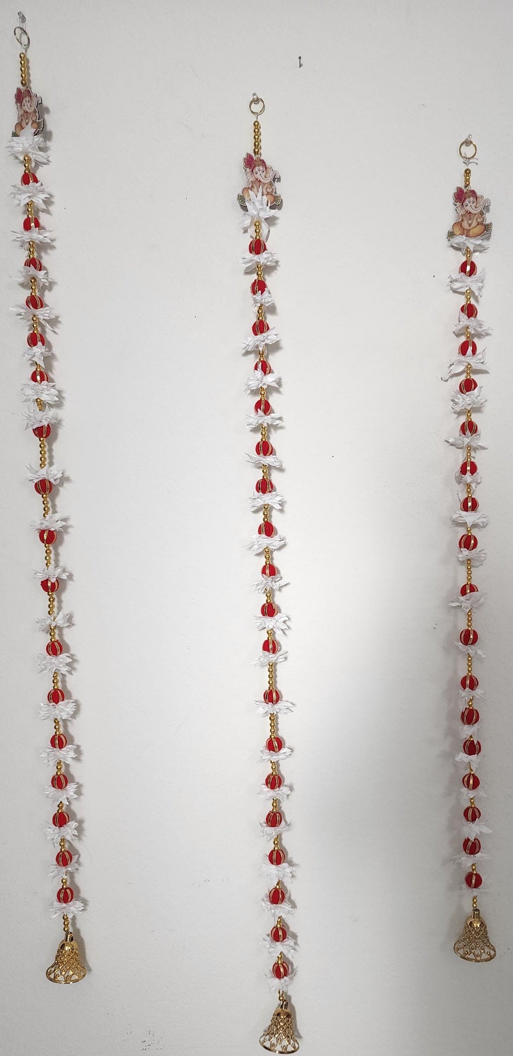 Ganpati Garland: Golden Pearls, Red Buds, Indian Wedding Decor (45/50 inch)