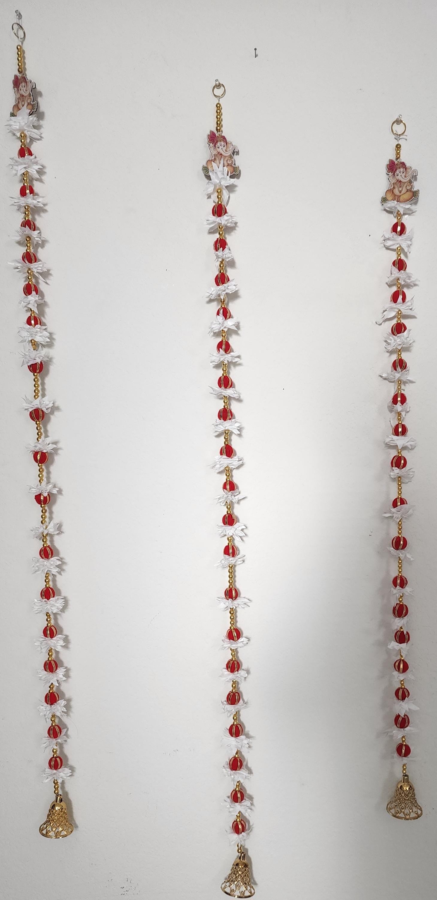 Ganpati Garland: Golden Pearls, Red Buds, Indian Wedding Decor (45/50 inch)