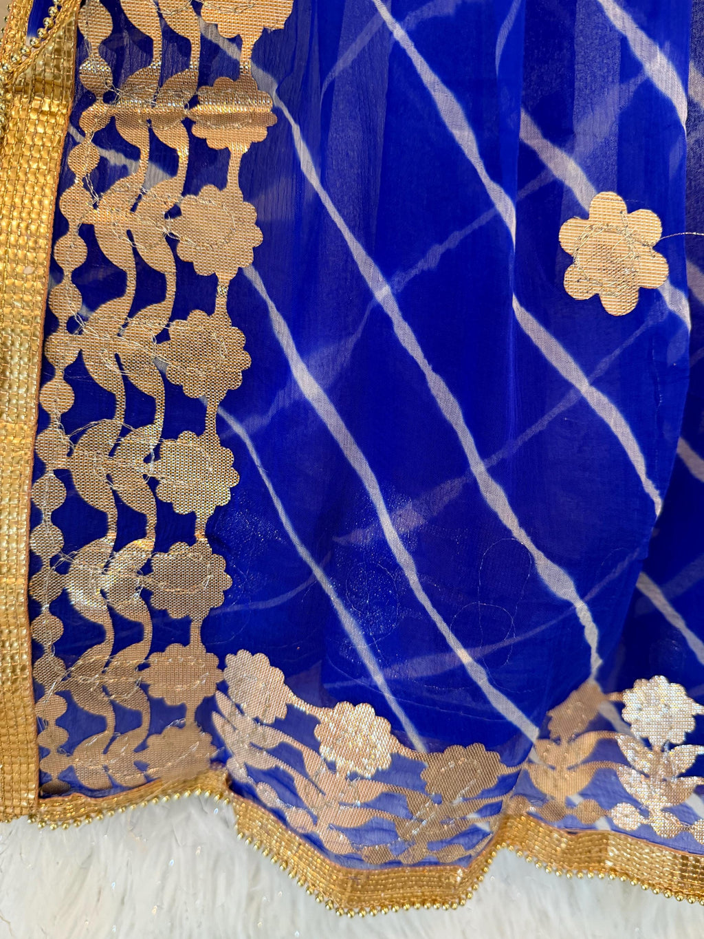 Rajasthani Lahariya Chiffon Dupatta: Lace & Latkan Wedding Scarf
