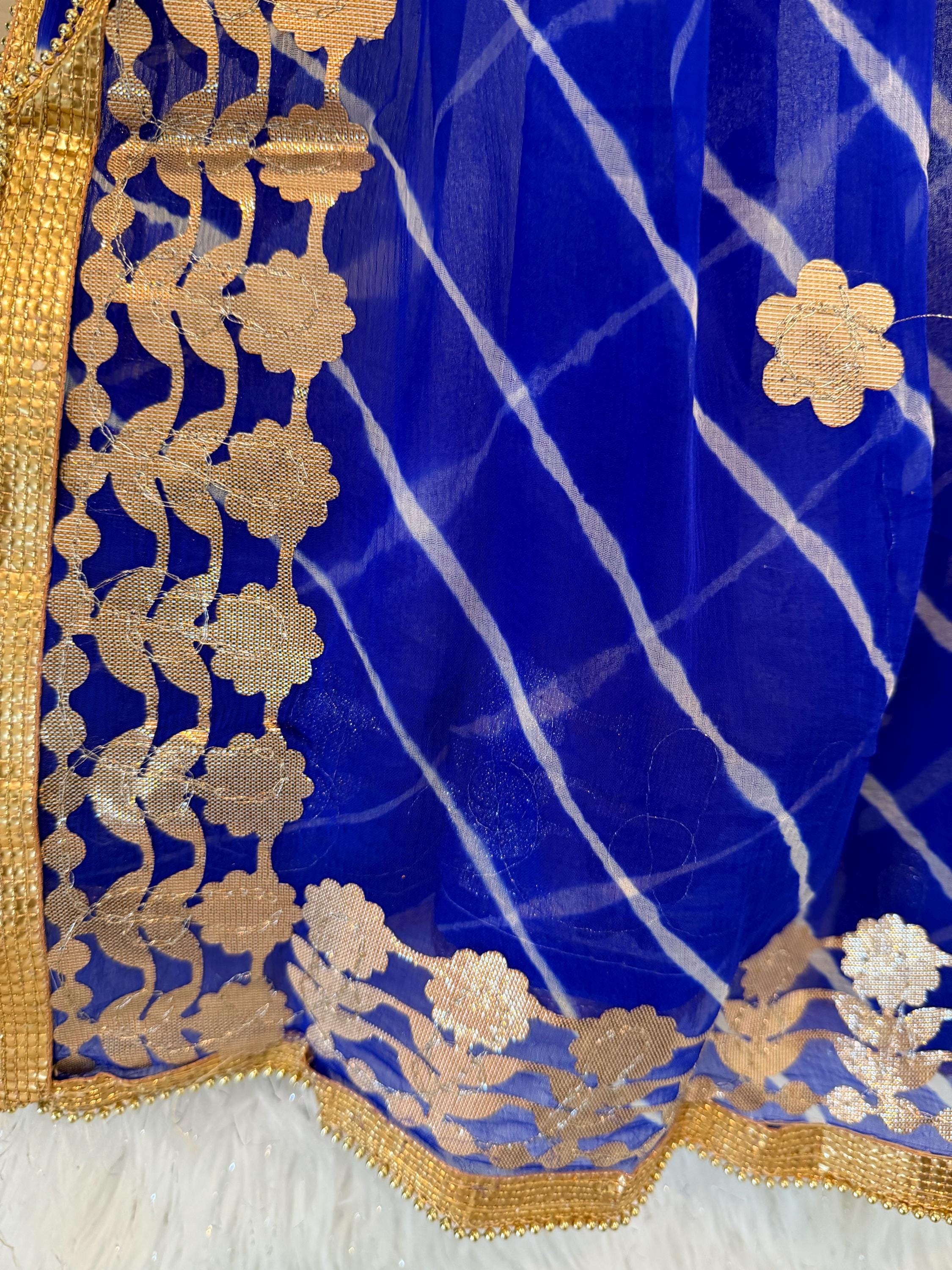 Rajasthani Lahariya Chiffon Dupatta: Lace & Latkan Wedding Scarf