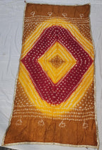 Bandhej Art Silk Dupatta: Rajasthani Golden Lace Scarf - Haldi, Mehendi, Pooja