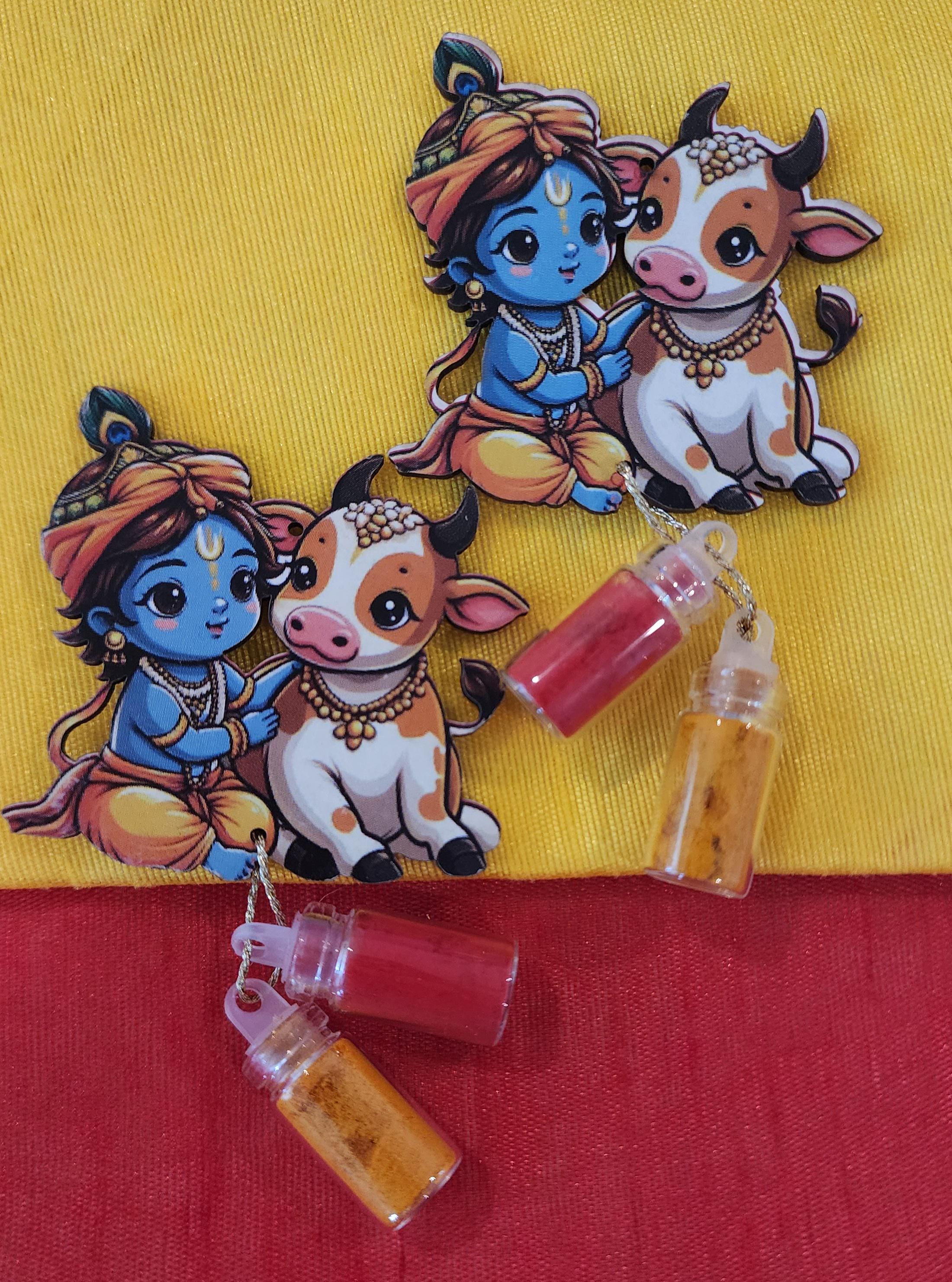 Handcrafted Little Krishna Cow Haldi Kumkum Holder - Wedding Favor.