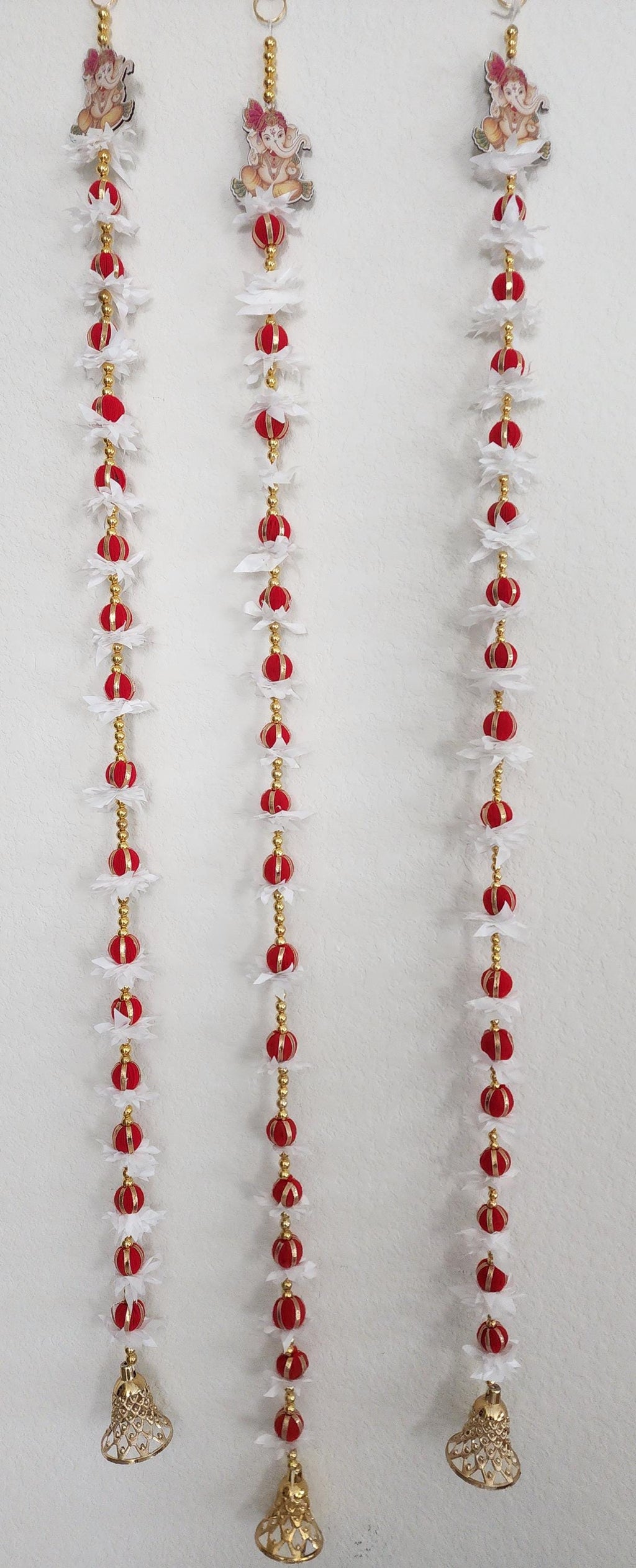 Ganpati Garland: Golden Pearls, Red Buds, Indian Wedding Decor (45/50 inch)