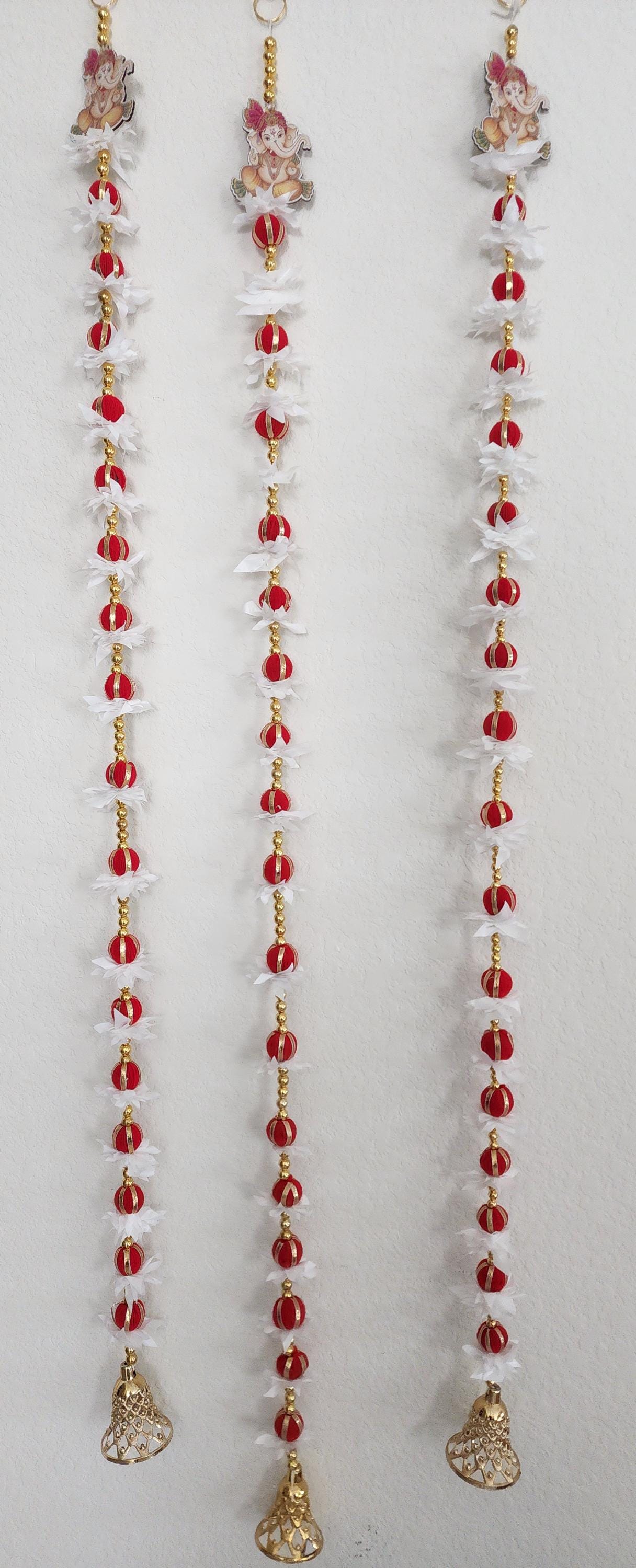 Ganpati Garland: Golden Pearls, Red Buds, Indian Wedding Decor (45/50 inch)