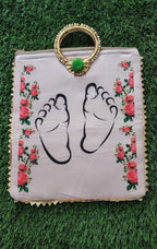 Baby Shower Favor Bag: Silk Handbag with Gold Handle & Zipper