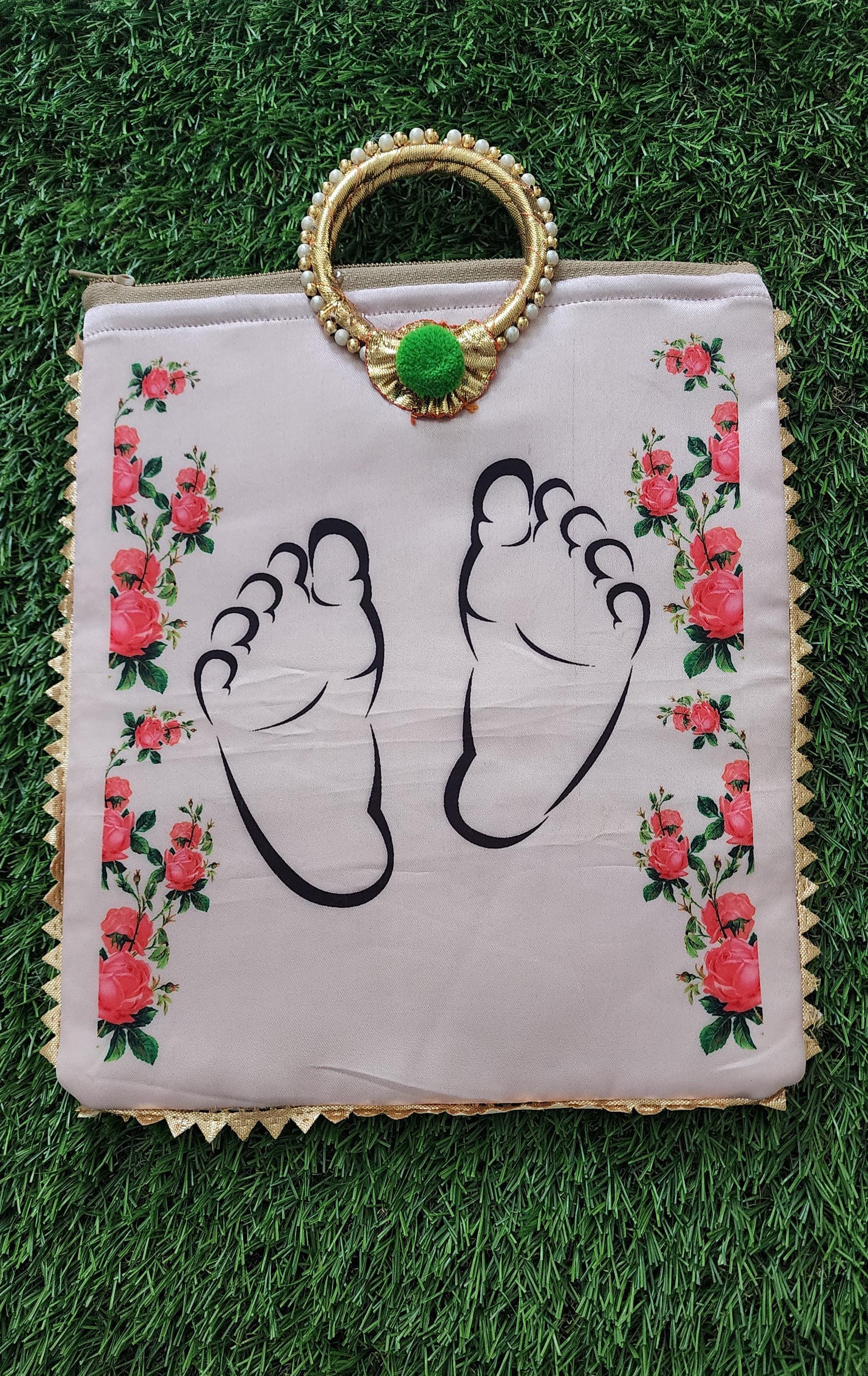 Baby Shower Favor Bag: Silk Handbag with Gold Handle & Zipper