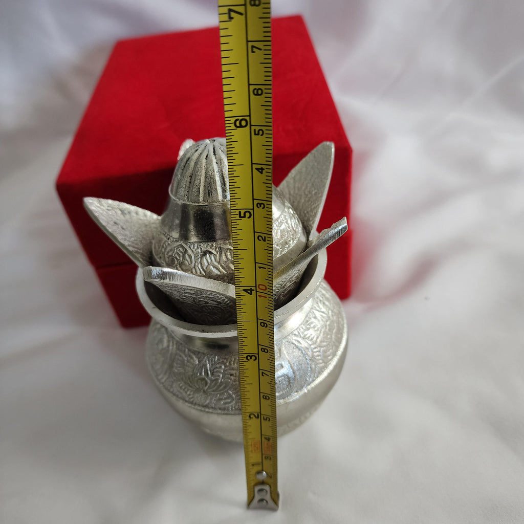 Handmade German Silver Mangal Kalash with Velvet Gift Box: Diwali Pooja Favor