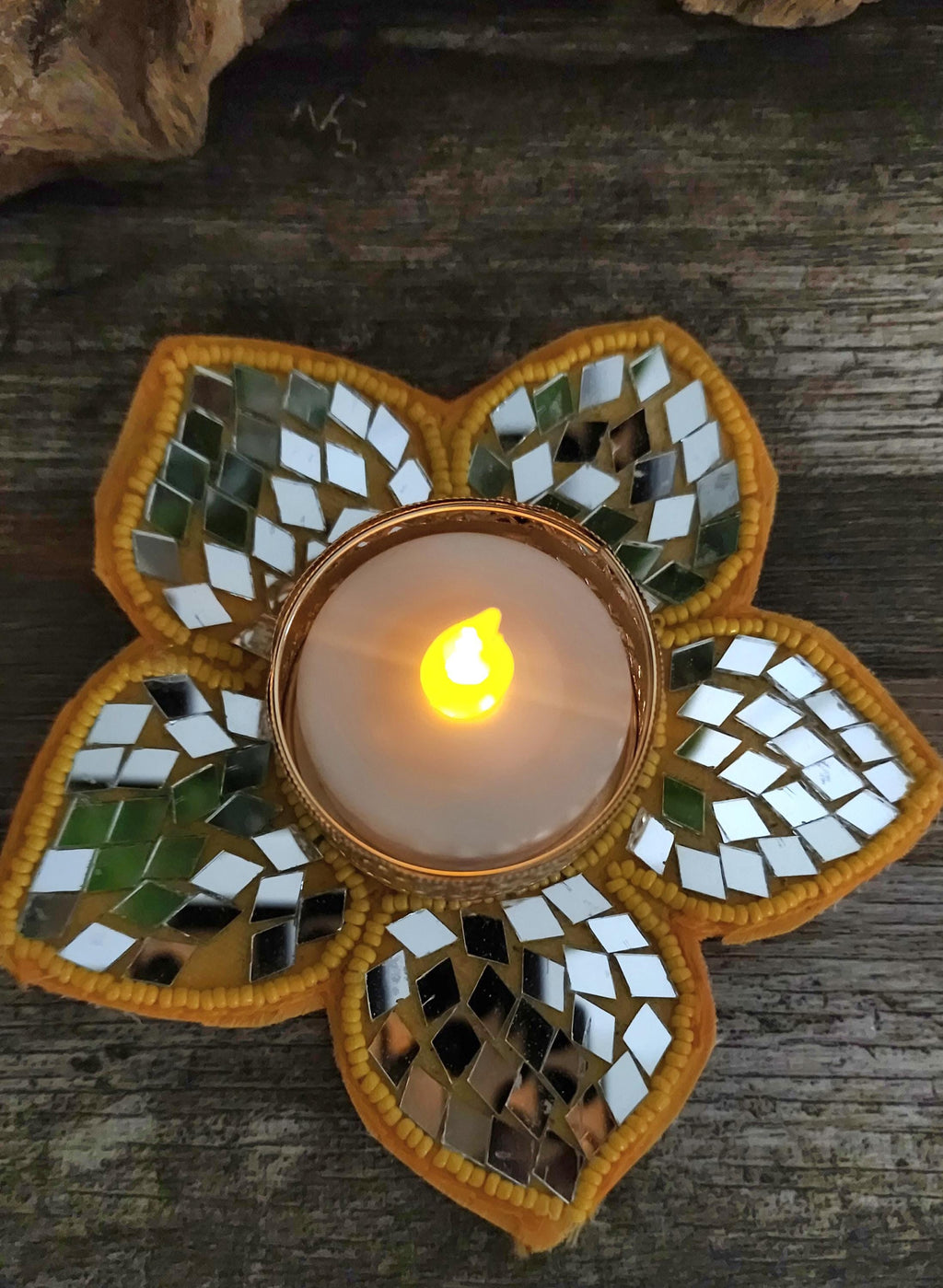 Mirror Work Tea Light Holder: Handcrafted Diwali Pooja Decor