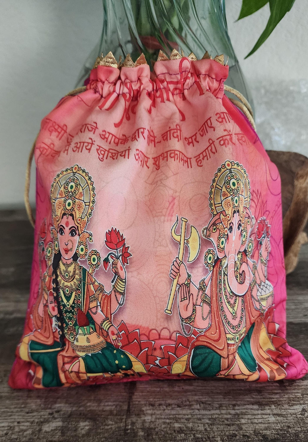 Silk Lakshmi Ganesh Printed Potli Bags: Diwali Return Gifts