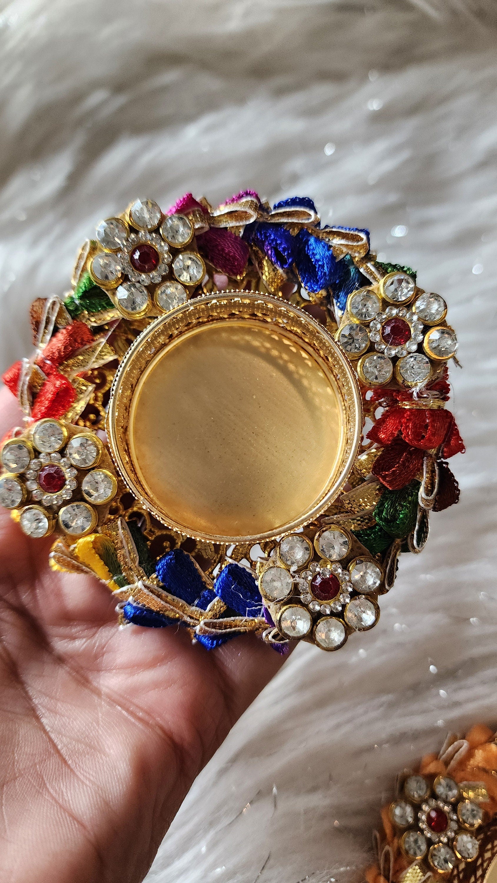 Kundan Handmade Tea Light Holders: Diwali Wedding Favor, Pooja Decor.