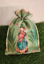Silk Potli Bags: Haldi Mehndi Wedding Favor Gift Bags.