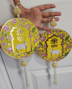 Shubh Labh Cow print Door Hanging: Diwali Decoration, Indian Wedding Decor.