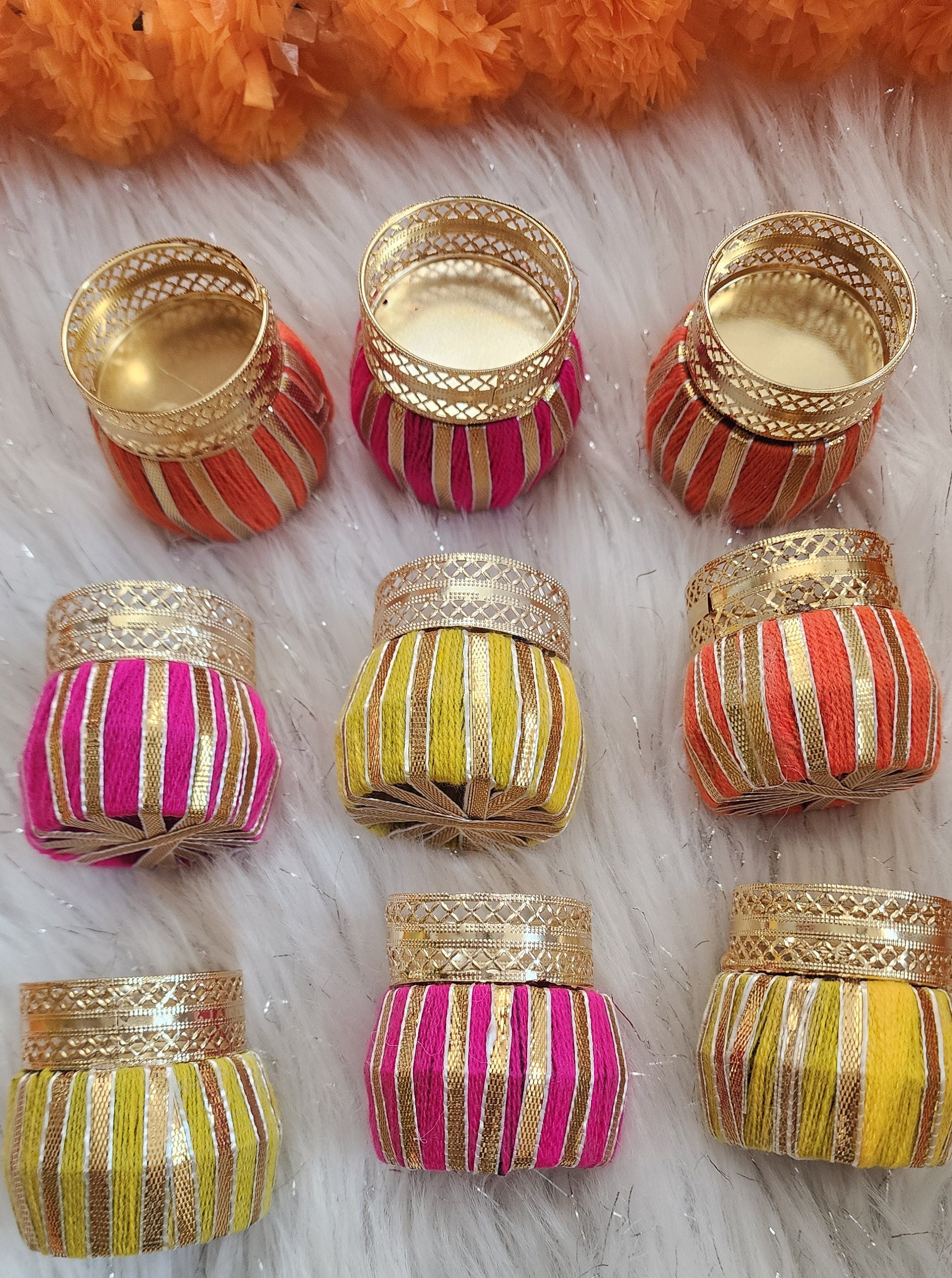 Handmade Multicolor Tea Light Holder: Diwali Favor, Pooja Decor (2.5 inches)