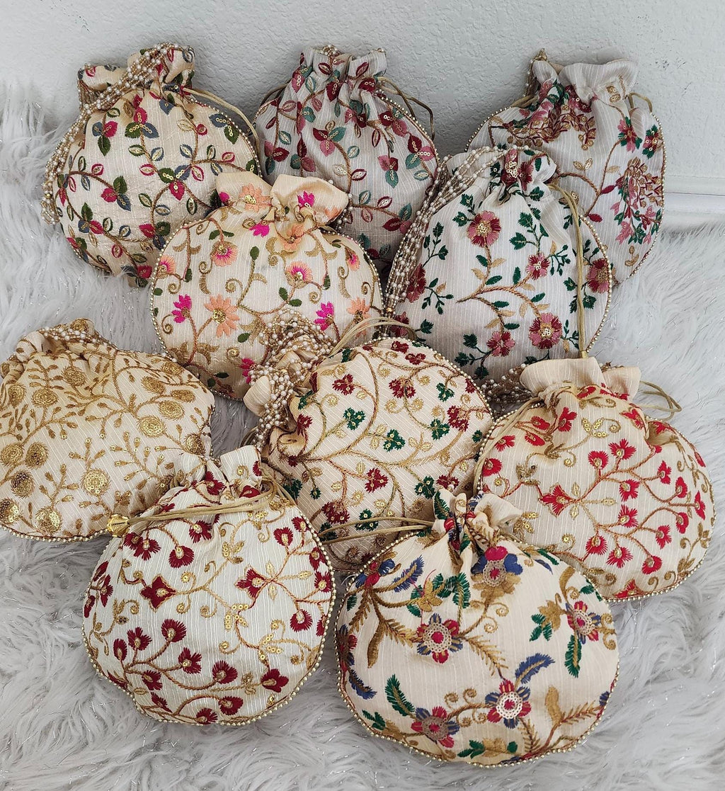 Embroidered Potli Bag: Multicolor Floral, Indian Wedding Favor