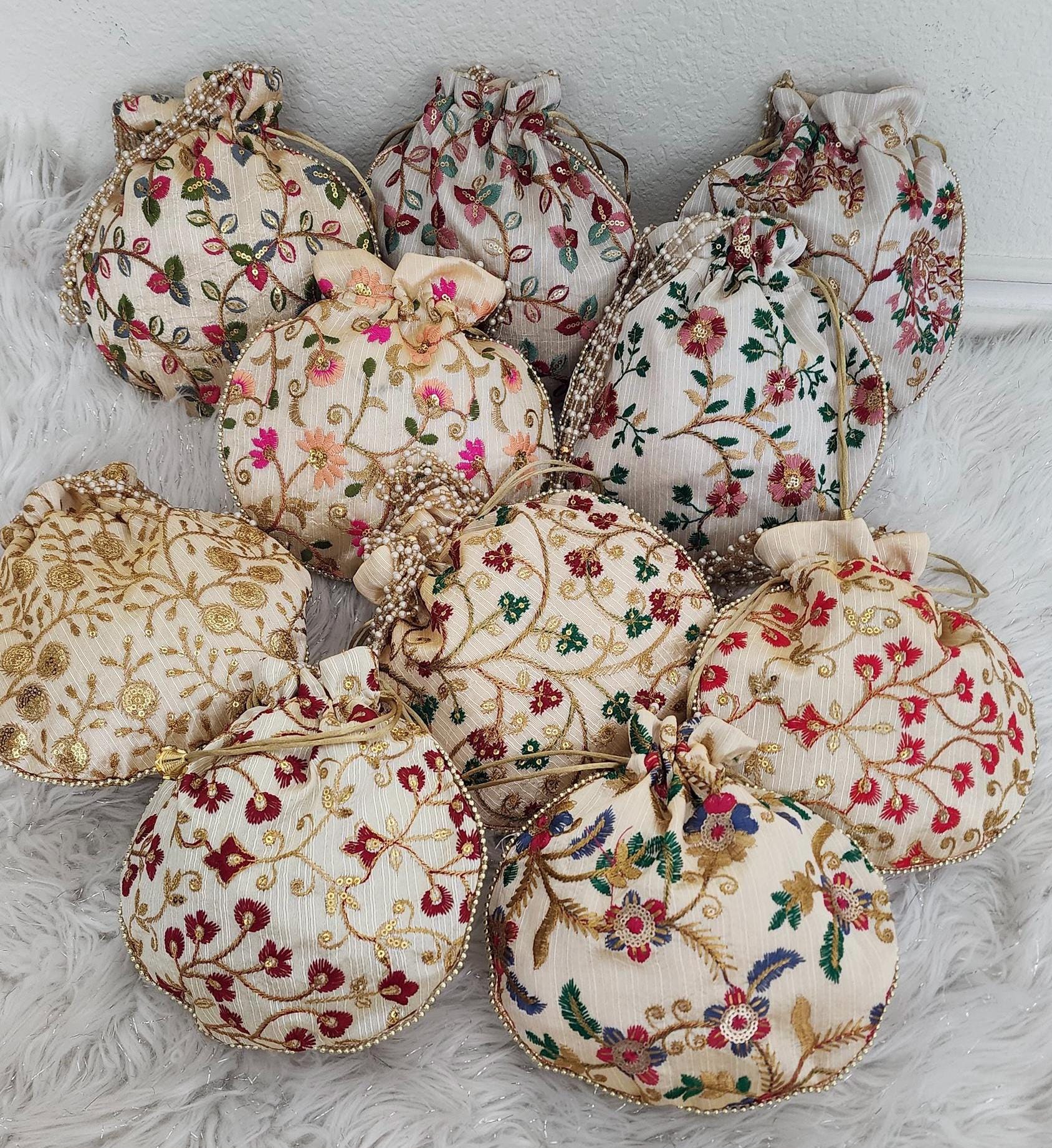 Embroidered Potli Bag: Multicolor Floral, Indian Wedding Favor