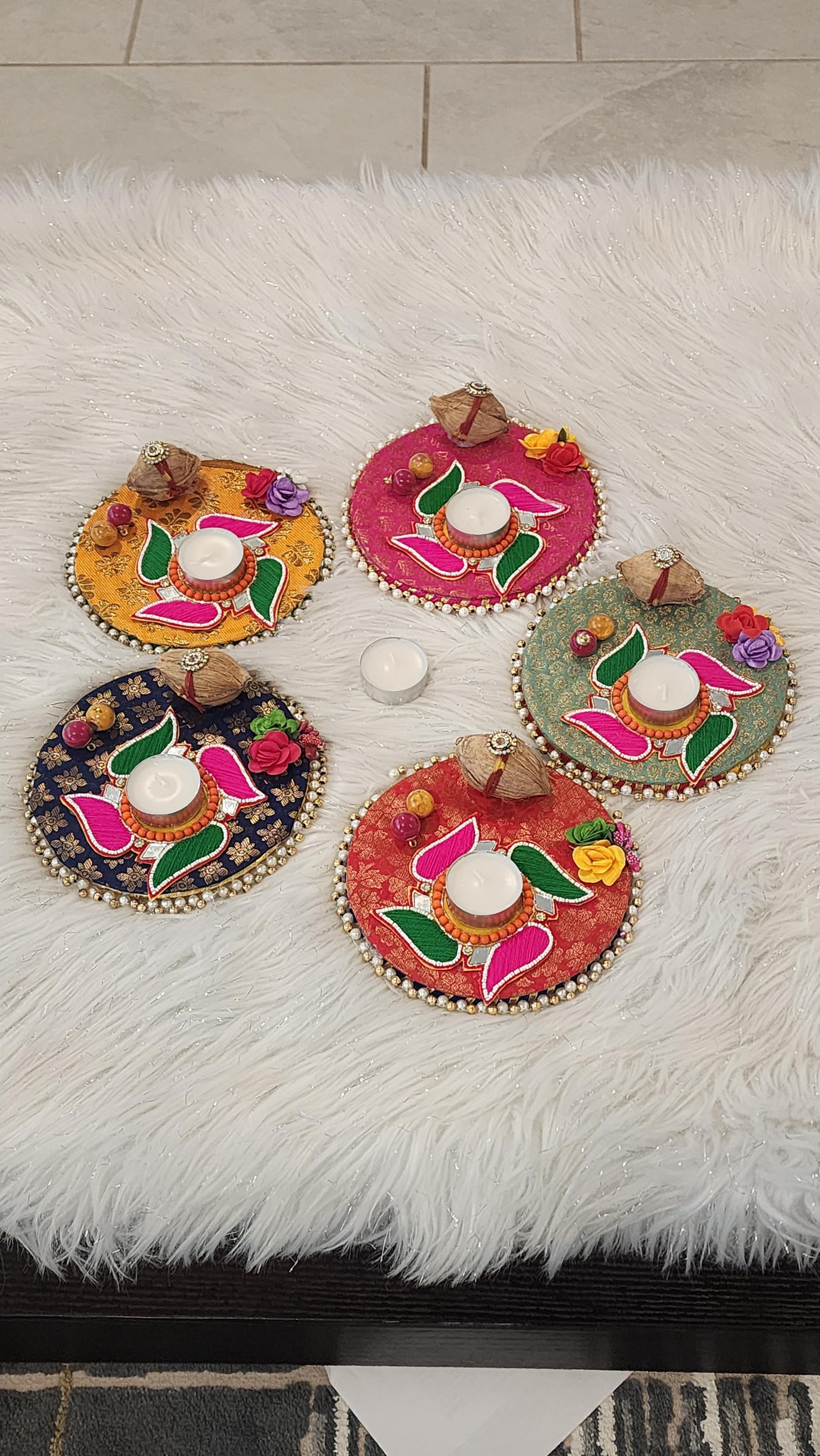 Handcrafted Haldi Kumkum Plate: Return Gift Favor, Mehndi Decor (6x6 inch)