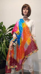 Bandhej Art Silk Dupatta: Rajasthani Gotta Patti Wedding Scarf