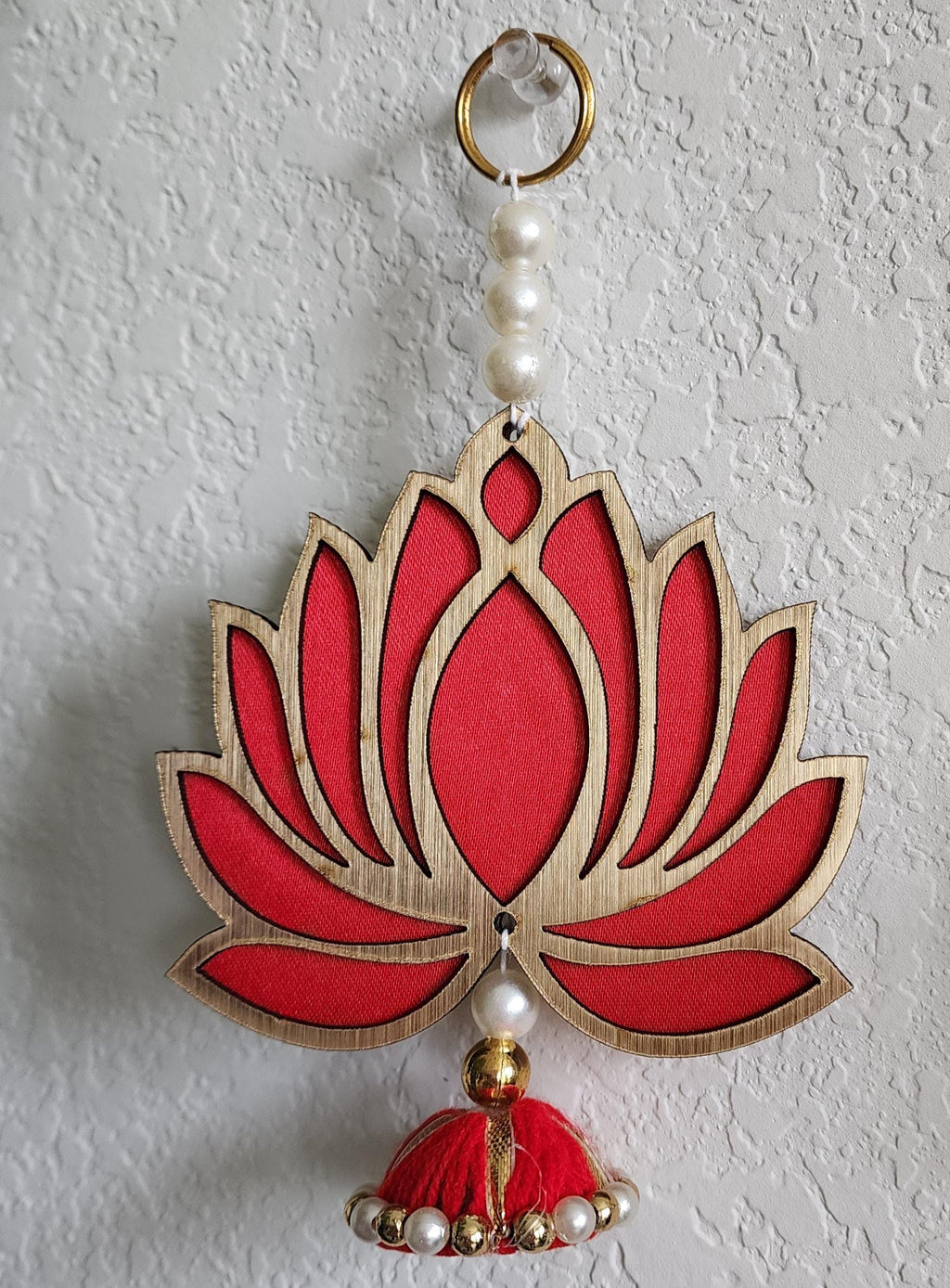 Red Wooden Lotus Hanging Pair: Indian Wedding Diwali Decor