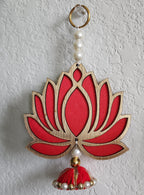 Red Wooden Lotus Hanging Pair: Indian Wedding Diwali Decor