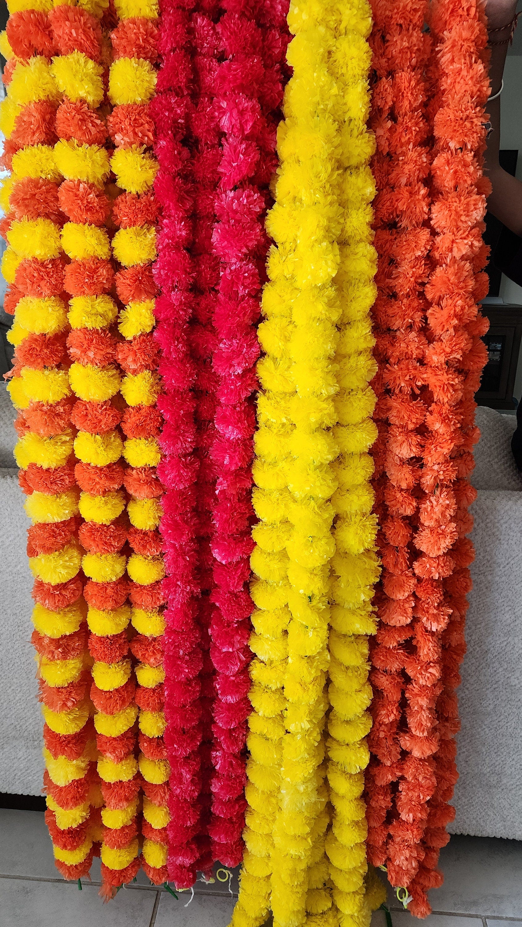 Artificial Marigold Garlands: Colorful Flower Mala, 4.5Foot Hangings