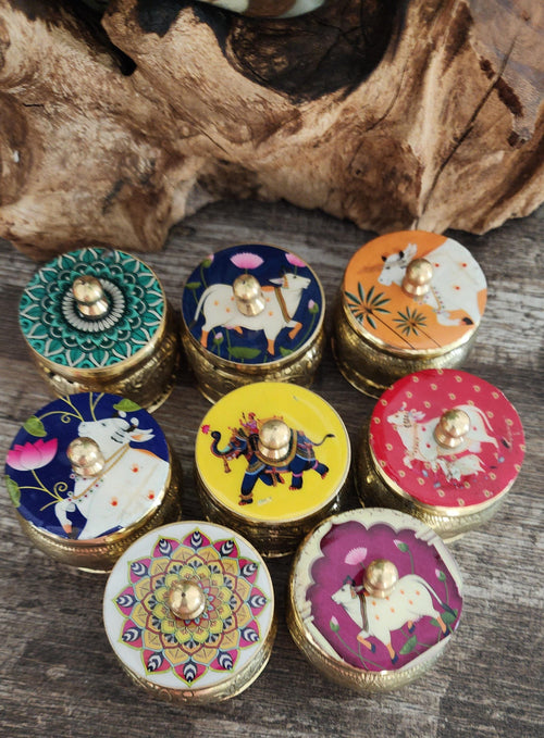 Brass Pichwai Haldi Kumkum Holder: Handcrafted Wedding Favor