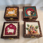 Printed Jewelry Box: Brocade Fabric, Leather - Ring, Earring, Necklace Storage Box