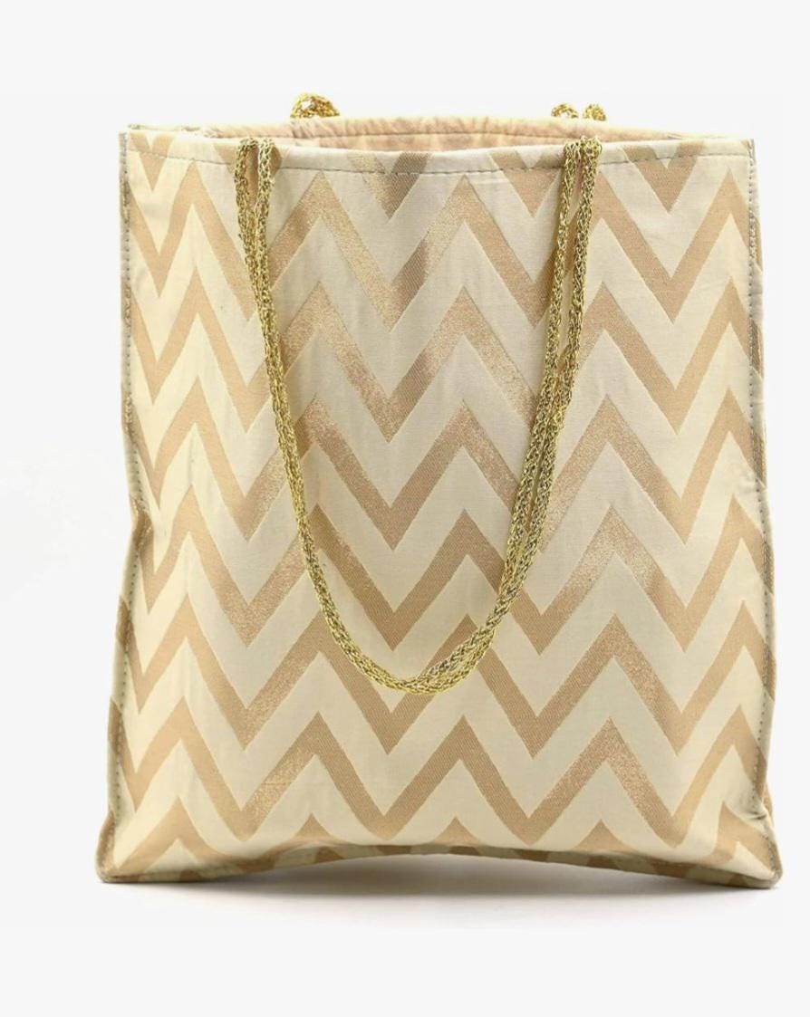 Zig Zag Silk Favor Bag: Gota Trim, Indian Wedding Return Gift