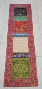 Elephant with peacock Print Silk Brocade Table Runner: Indian Decor (16X60 Inch)