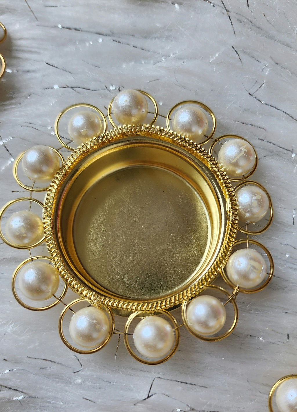Gold Tea Light Candle Holders with Pearls: Diwali Favor Gifts