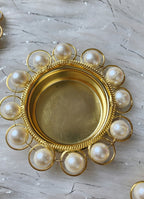Gold Tea Light Candle Holders with Pearls: Diwali Favor Gifts