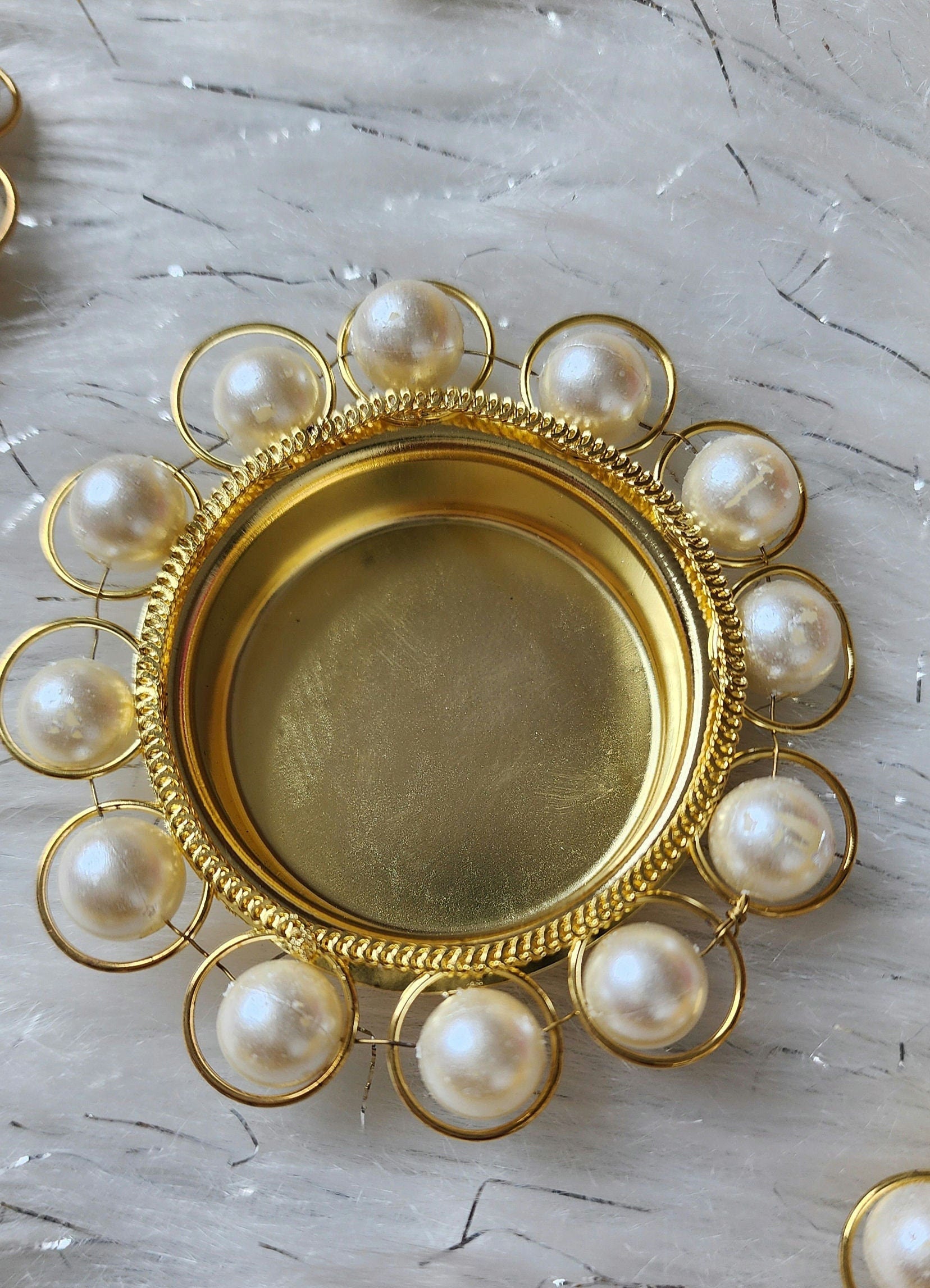 Gold Tea Light Candle Holders with Pearls: Diwali Favor Gifts