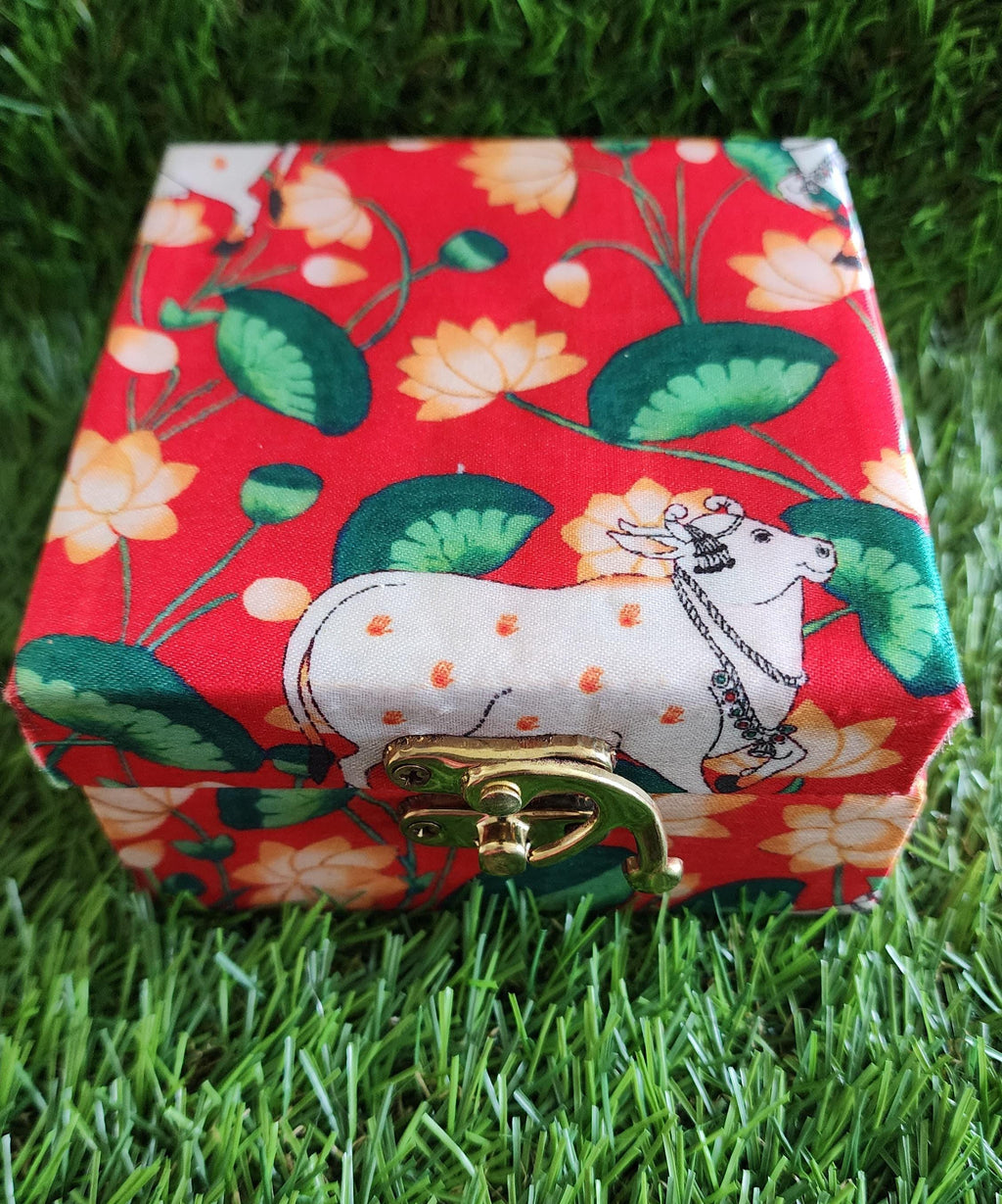 Pichwai Print Tea Light Holder Gift Box: Diwali Wedding Favor