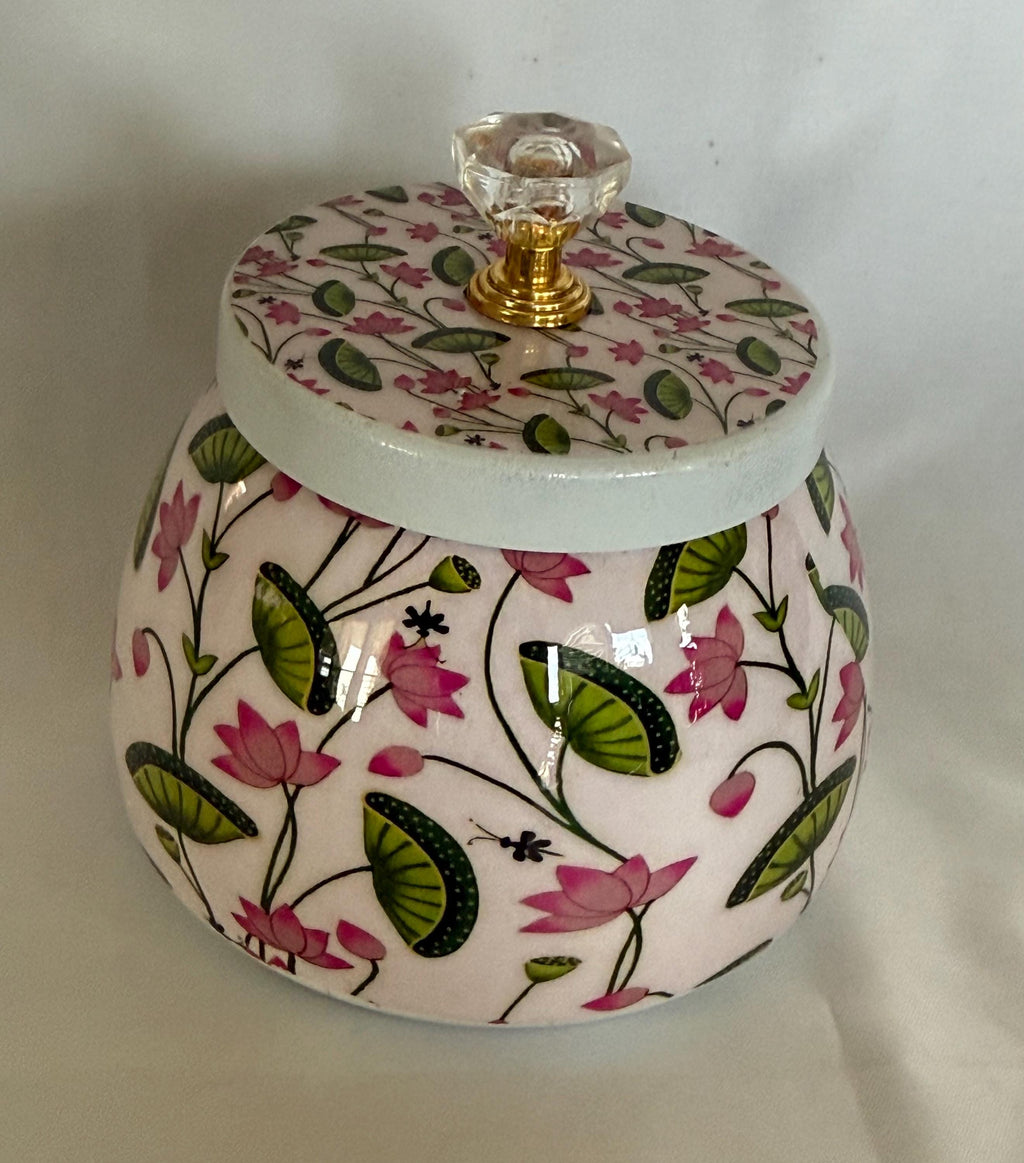 Pichwai Art Jar: Nandi Cow & Peacock Design, Copper Home Decor.