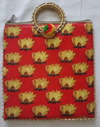 Pichwai Lotus Flower Silk Potli Bag: Multicolor Indian Gift