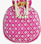 Beaded Pearl Potli Bag: Indian Wedding Clutch, Handmade Silk Purse.