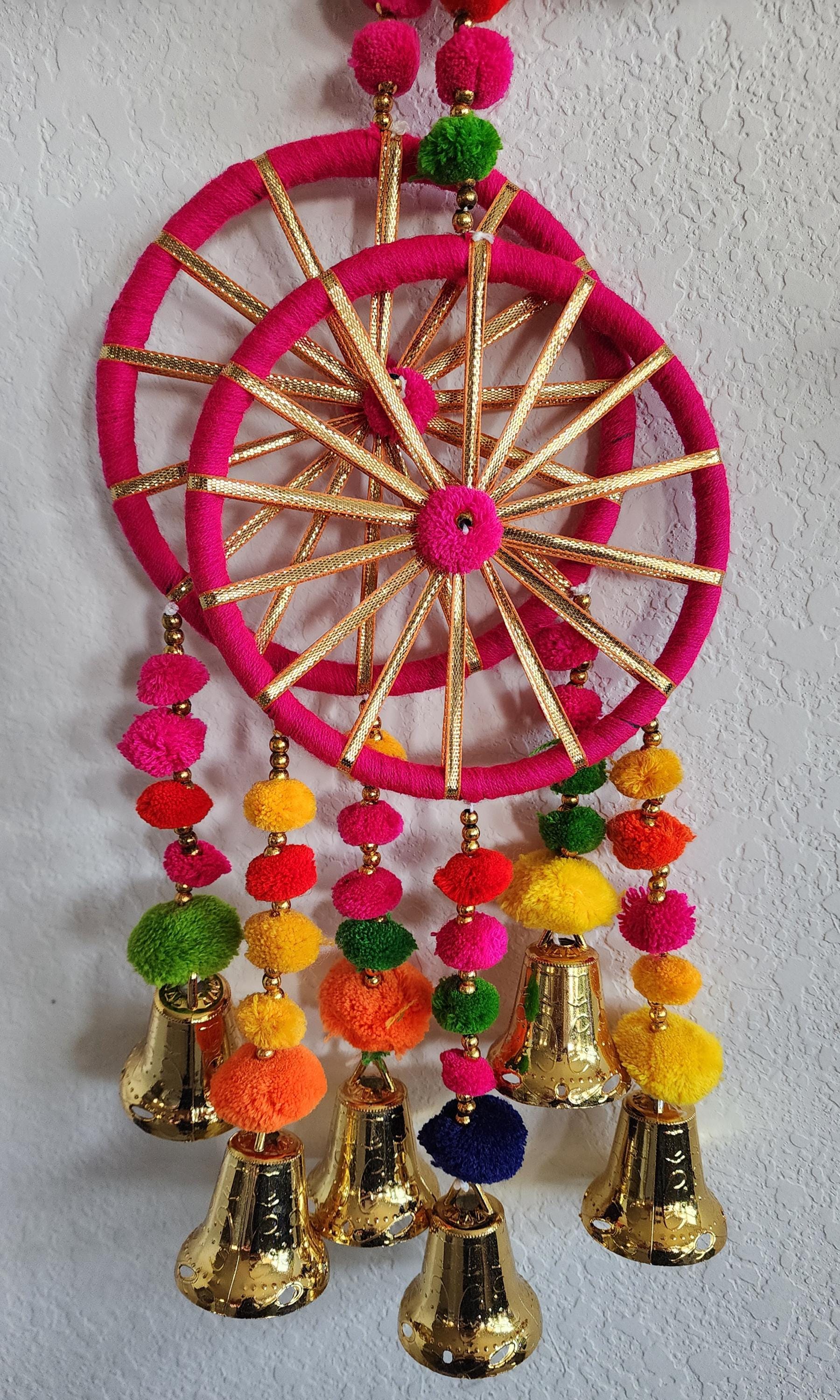 Indian Wedding Garland: Multicolor Pom Pom Gota Hanging