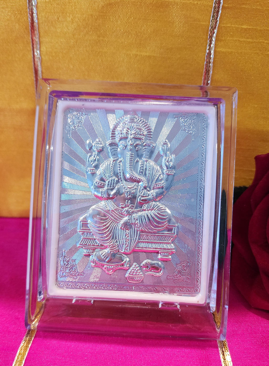 Handmade Silver Ganesh Photo Frame: Diwali Pooja Decor (4.5 × 3.5)
