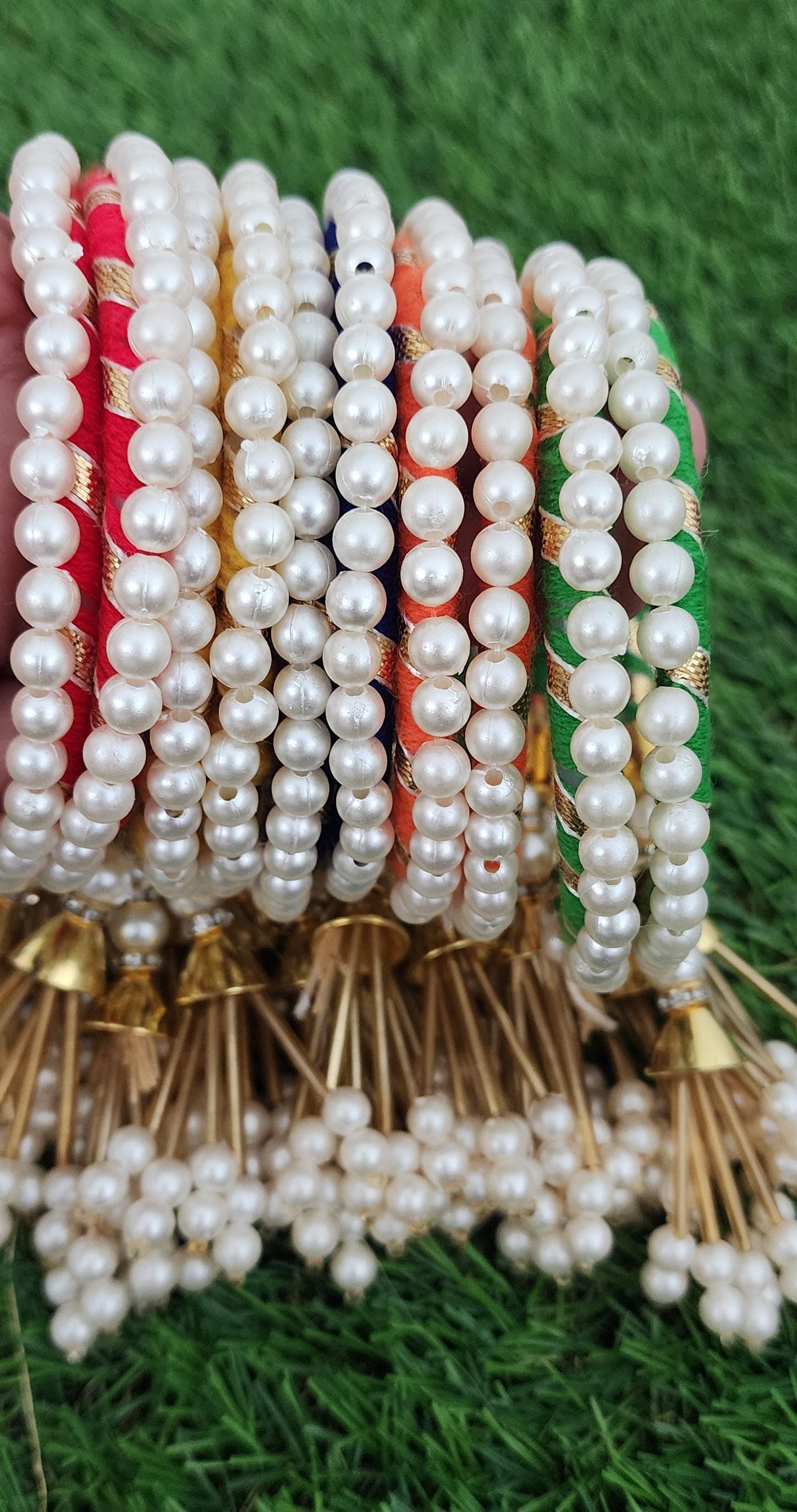 Adjustable Gotta Silk Bangles: Traditional Handmade Indian Pearl Jewelry.