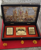 Handmade Gold Plated Ram Darbar Paduka Photo Frame: Wooden Gift Box.