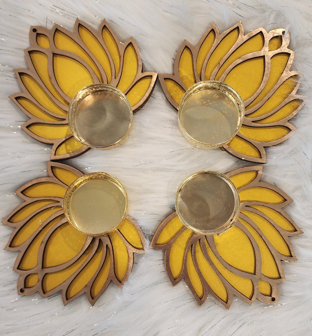 Wooden Handmade Lotus Tea Light Holders - Diwali Wedding Favors.