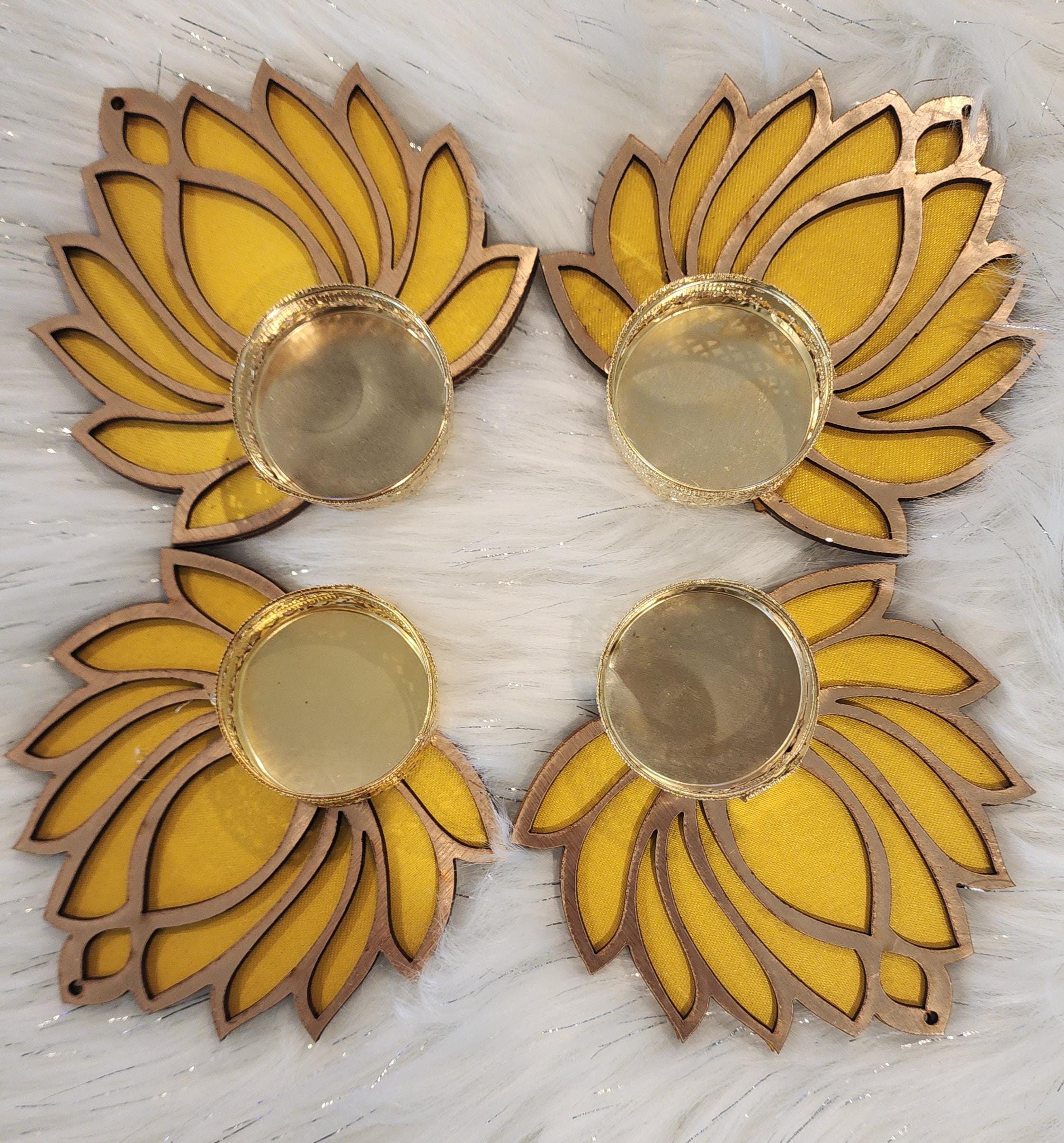 Wooden Handmade Lotus Tea Light Holders - Diwali Wedding Favors.