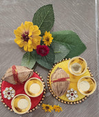 Handmade Haldi Kumkum Plate: Pooja Decor, Mehndi Favors