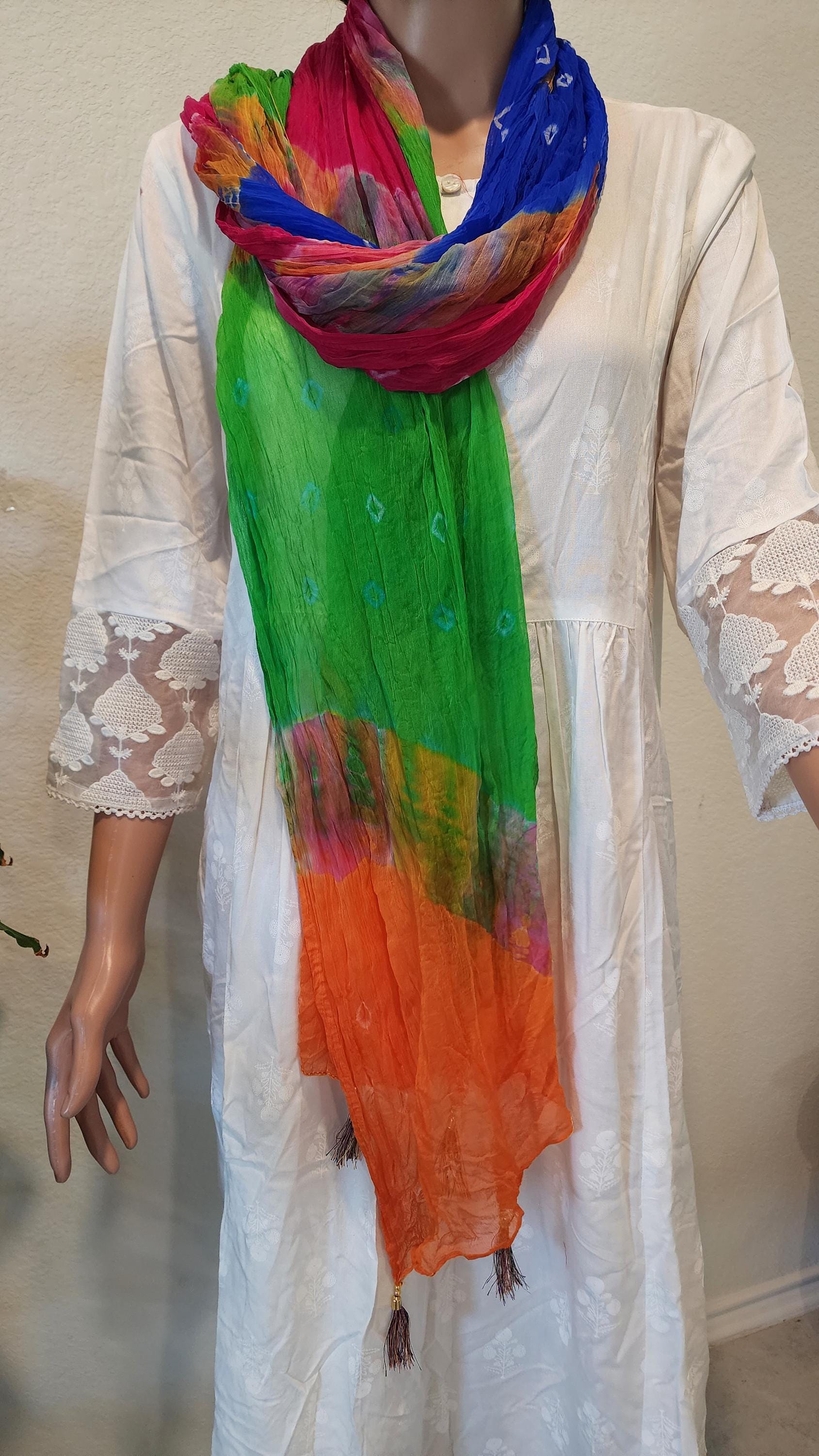 Rajasthani Tie Dye Silk Dupatta: Multi-Colored Wedding Favor Scarf
